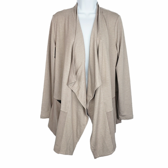 LOGO by Lori Goldstein Sweaters - LOGO lori goldstein beige drape front cardigan